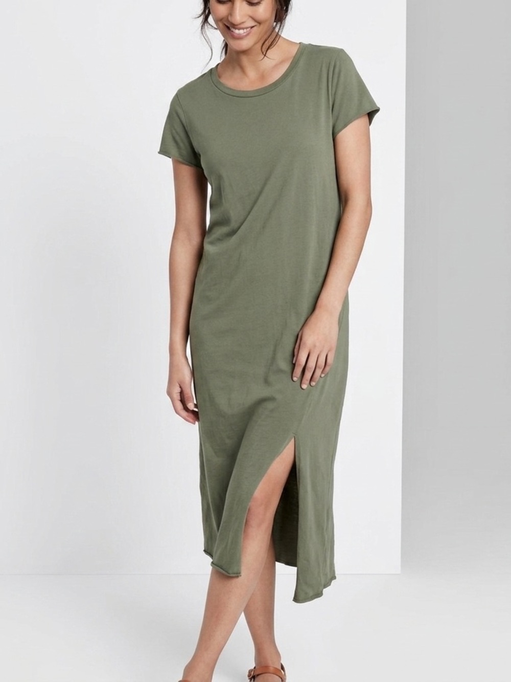 Frank & Eileen Tee Lab Asymmetrical Green Midi T-Shirt Dress Size Large